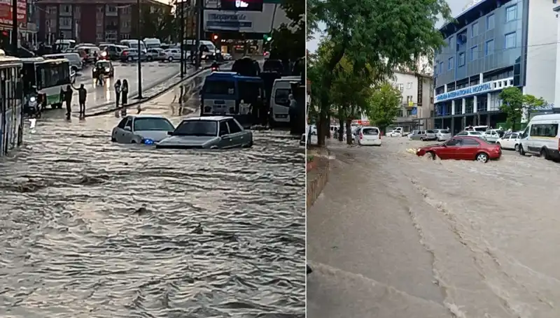 Ankara'da Şiddetli Sağanak Yağış Yolları Adeta Nehre Dönüştürdü